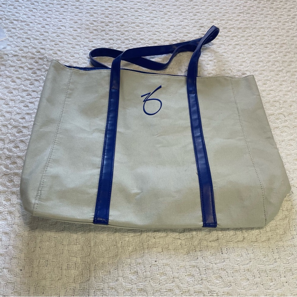White Tote‎ Bag with Blue Handles ~ Great for on the go~~